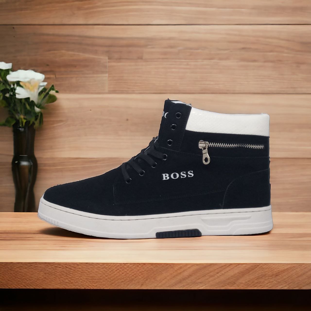Hugo Boss Men Casual Shoe || Color - Black || High Neck || Grade 1:1